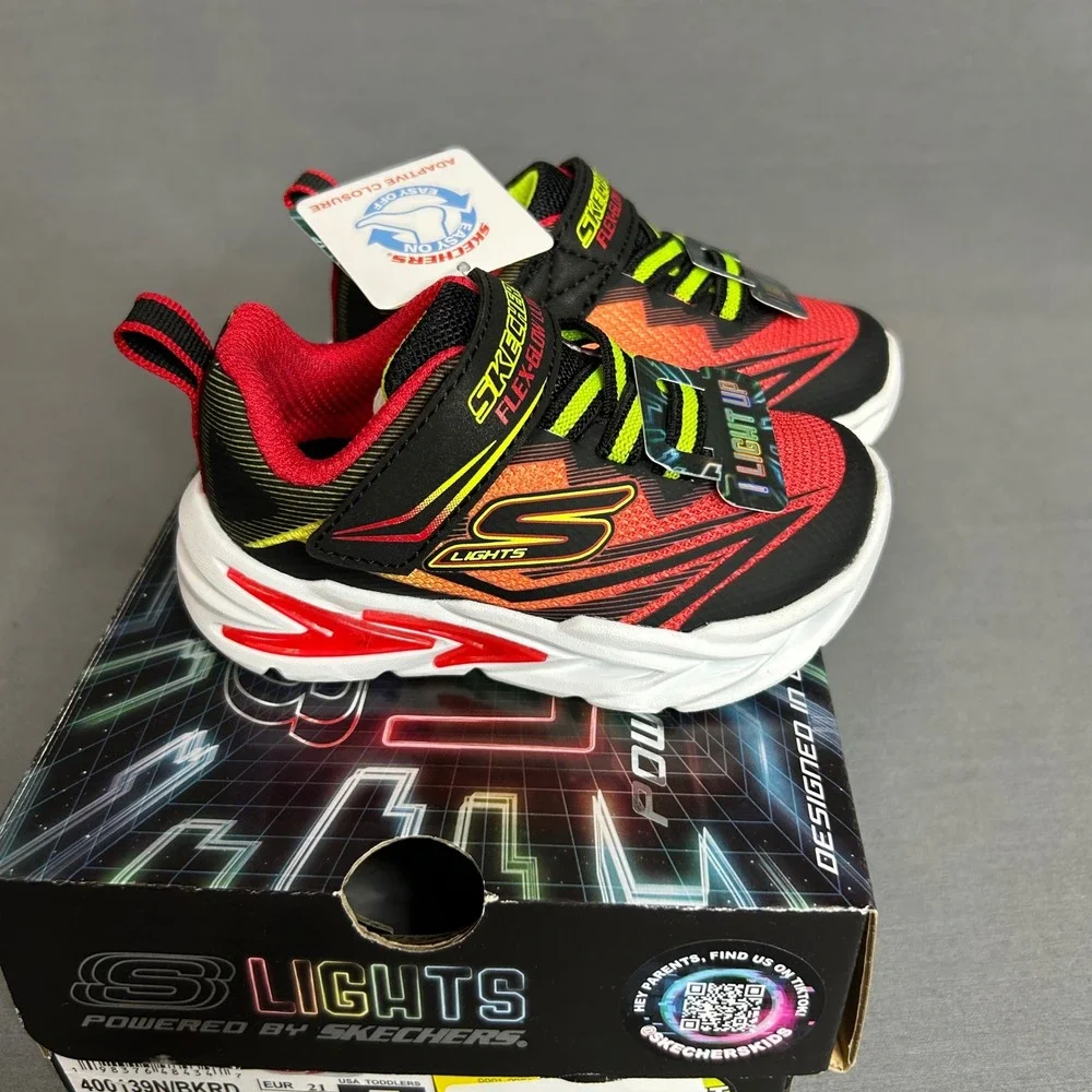 Skechers S Lights Flex-Glow‎ Ultra Black Red Light Up Toddler Shoes 400139N 5